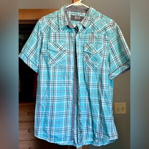 BKE Men's Turquoise Plaid Casual Shirt size L